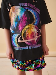 Black 100% Cotton Sequin Glitterball Graphic T-Shirt (3-16yrs) - Image 4 of 7