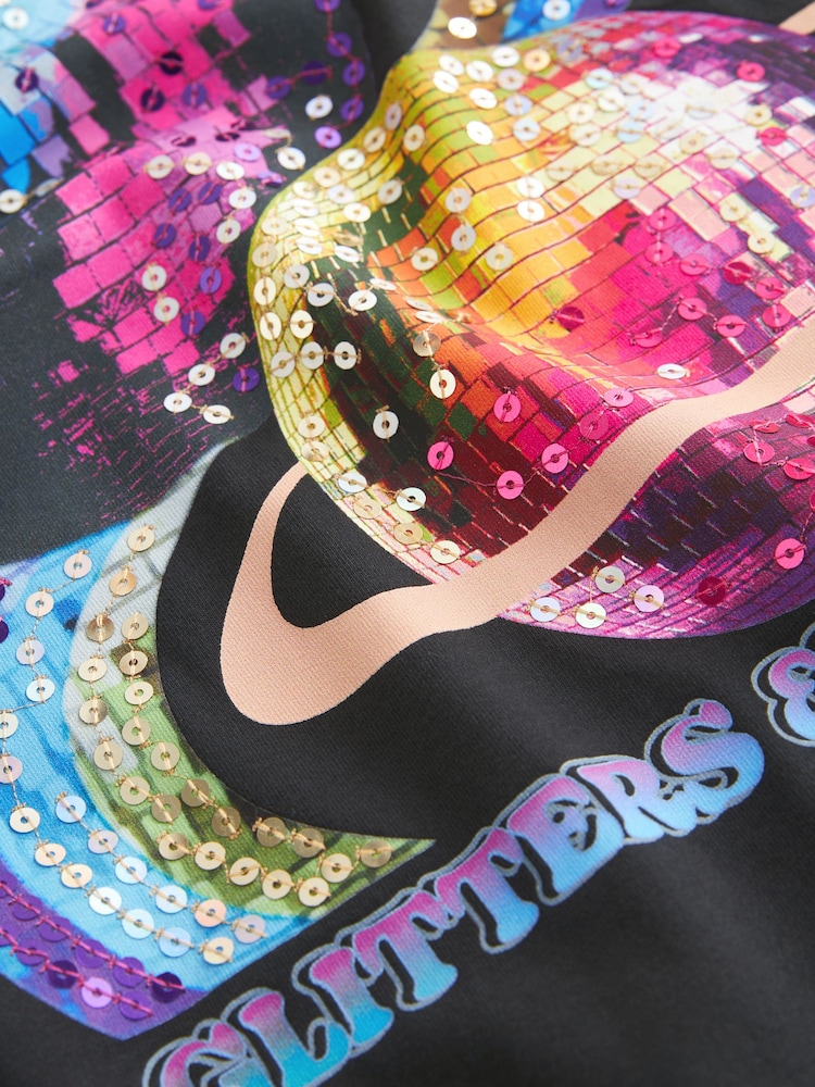 Black 100% Cotton Sequin Glitterball Graphic T-Shirt (3-16yrs) - Image 7 of 7