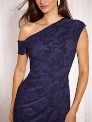 Lipsy Navy Texture Petite Off The Shoulder Gathered Waist Midi Dress - Image 2 of 6