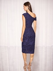 Lipsy Navy Texture Petite Off The Shoulder Gathered Waist Midi Dress - Image 6 of 6