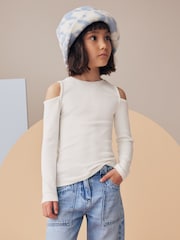 Bela - dolg rokav; z dolgimi rokavi Cold Shoulder Rib majica (3-16let) - Slika 1 iz 7