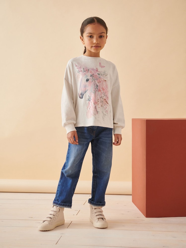 Pink 100% Cotton Sequin Unicorn Long Sleeve T-Shirt (3-16yrs) - Image 2 of 7