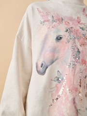 Pink 100% Cotton Sequin Unicorn Long Sleeve T-Shirt (3-16yrs) - Image 4 of 7