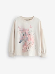 Pink 100% Cotton Sequin Unicorn Long Sleeve T-Shirt (3-16yrs) - Image 5 of 7