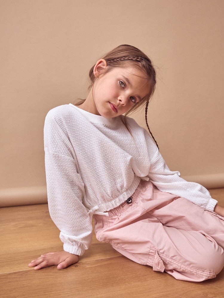 White Textured Ruche Hem Long Sleeve T-Shirt (3-16yrs) - Image 1 of 7