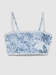 Reiss Blue Mila Linen Wave-Trim Cropped Cami Top - Image 2 of 6