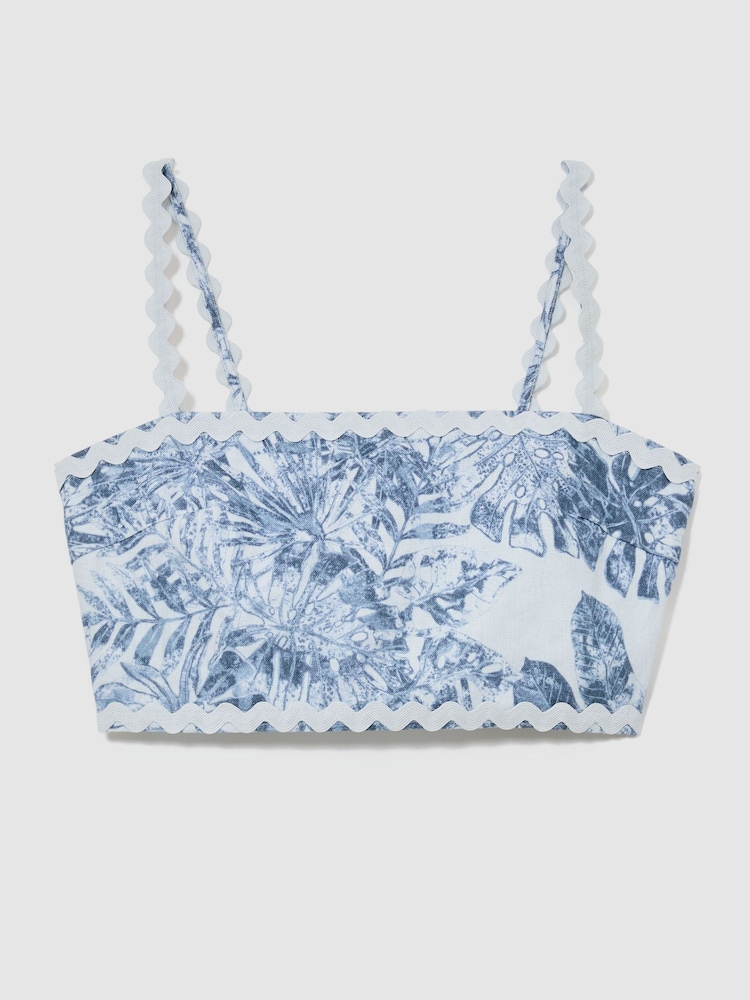 Reiss Blue Mila Linen Wave-Trim Cropped Cami Top - Image 2 of 6