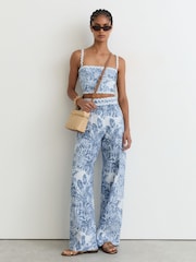 Reiss Blue Mila Linen Wave-Trim Cropped Cami Top - Image 3 of 6