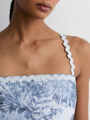 Reiss Blue Mila Linen Wave-Trim Cropped Cami Top - Image 4 of 6