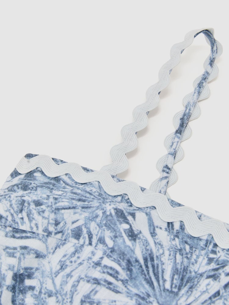 Reiss Blue Mila Linen Wave-Trim Cropped Cami Top - Image 6 of 6