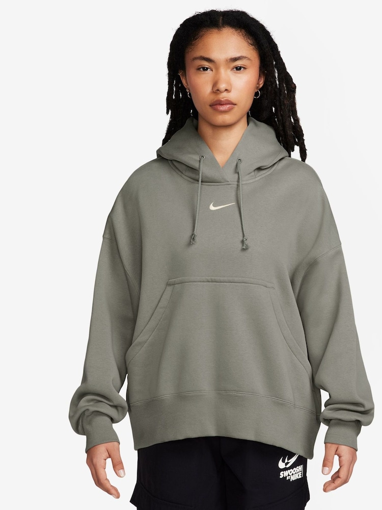 Nike Khaki Green Phoenix Fleece Over-Oversized Mini Swoosh Pullover Hoodie - Image 1 of 3