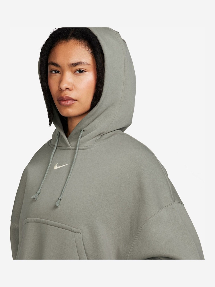 Nike Khaki Green Phoenix Fleece Over-Oversized Mini Swoosh Pullover Hoodie - Image 3 of 3