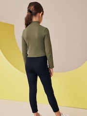 Khaki Green Boxy Zip High Neck Rib Top (3-16yrs) - Image 2 of 7