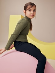 Khaki Green Boxy Zip High Neck Rib Top (3-16yrs) - Image 3 of 7