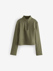 Khaki Green Boxy Zip High Neck Rib Top (3-16yrs) - Image 5 of 7