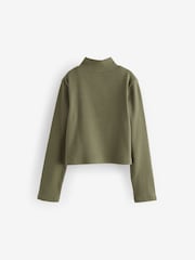 Khaki Green Boxy Zip High Neck Rib Top (3-16yrs) - Image 6 of 7