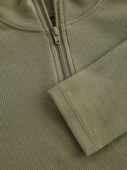 Khaki Green Boxy Zip High Neck Rib Top (3-16yrs) - Image 7 of 7