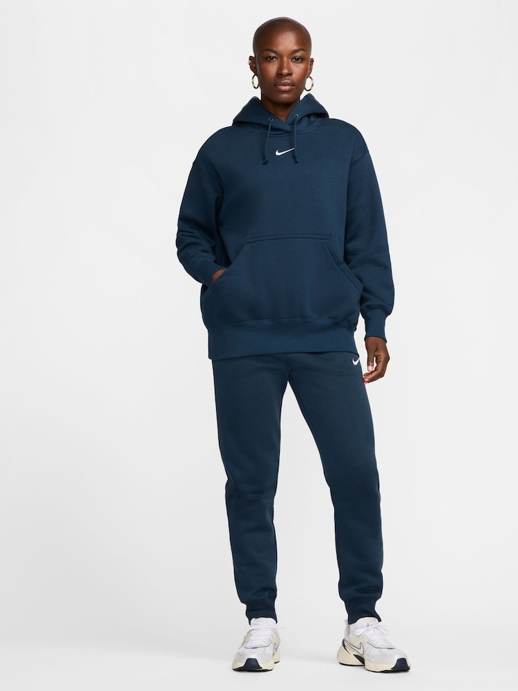 Nike Navy Oversized Sportswear Phoenix Fleece Mini Swoosh Pullover Hoodie - Image 3 of 9