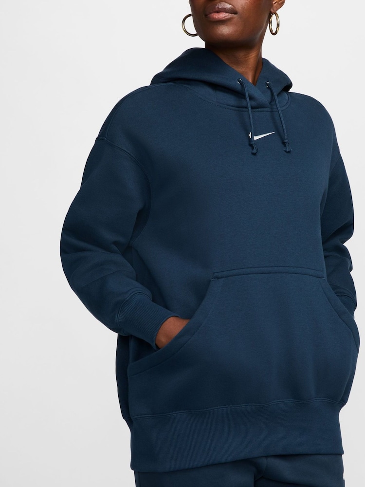 Nike Navy Oversized Sportswear Phoenix Fleece Mini Swoosh Pullover Hoodie - Image 4 of 9