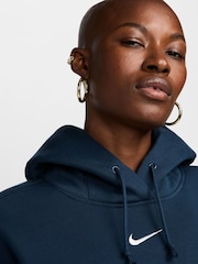 Nike Navy Oversized Sportswear Phoenix Fleece Mini Swoosh Pullover Hoodie - Image 5 of 9
