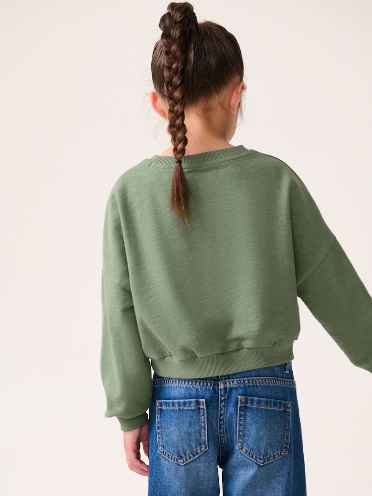 Khaki Green Sequin Heart Long Sleeve T-Shirt (3-16yrs) - Image 2 of 6
