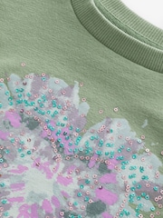 Khaki Green Sequin Heart Long Sleeve T-Shirt (3-16yrs) - Image 6 of 6