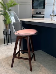 Fusion Living Blush Pink Soho Clear Plastic Bar Stool with Dark Wood Legs - Image 1 of 5