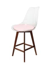 Fusion Living Blush Pink Soho Clear Plastic Bar Stool with Dark Wood Legs - Image 2 of 5