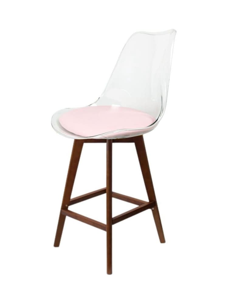 Fusion Living Blush Pink Soho Clear Plastic Bar Stool with Dark Wood Legs - Image 2 of 5