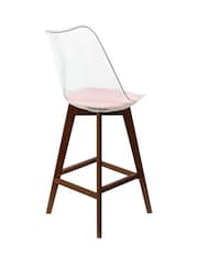 Fusion Living Blush Pink Soho Clear Plastic Bar Stool with Dark Wood Legs - Image 4 of 5