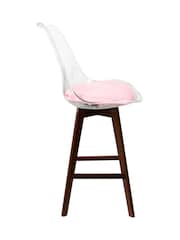 Fusion Living Blush Pink Soho Clear Plastic Bar Stool with Dark Wood Legs - Image 5 of 5