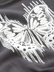 Charcoal Grey Sequin Butterfly Boxy 100% Cotton Sweatshirt (3-16yrs) - Image 6 of 6