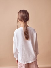 Ecru 100% Cotton Sequin Butterfly Long Sleeve T-Shirt (3-16yrs) - Image 3 of 7