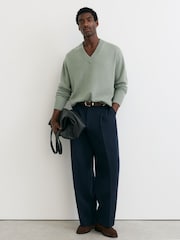 Reiss Pale Sage Green Alberz Wool-Cashmere V-Neck Jumper - Image 1 of 7
