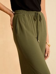 Love & Roses Khaki Green Jersey Elasticated Waist Wide Leg Trousers - Image 2 of 4