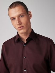 Burgundy Red Slim Fit Easy Care Textured Single Cuff Smart Shirt - Image 1 of 4