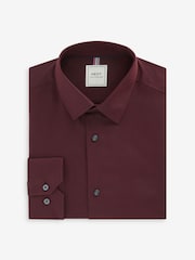 Burgundy Red Slim Fit Easy Care Textured Single Cuff Smart Shirt - Image 2 of 4