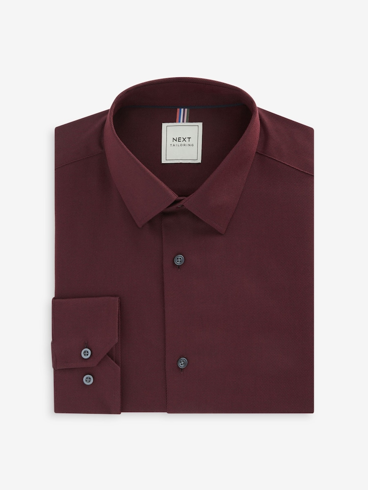 Burgundy Red Slim Fit Easy Care Textured Single Cuff Smart Shirt - Image 2 of 4