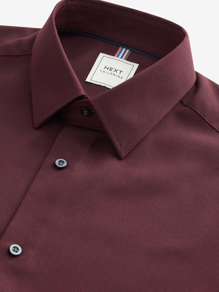 Burgundy Red Slim Fit Easy Care Textured Single Cuff Smart Shirt - Image 3 of 4