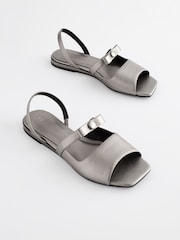 Pewter Metallic Regular/Wide Fit Peep Toe Bow Slingback Sandals - Image 1 of 6