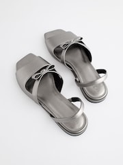 Pewter Metallic Regular/Wide Fit Peep Toe Bow Slingback Sandals - Image 3 of 6