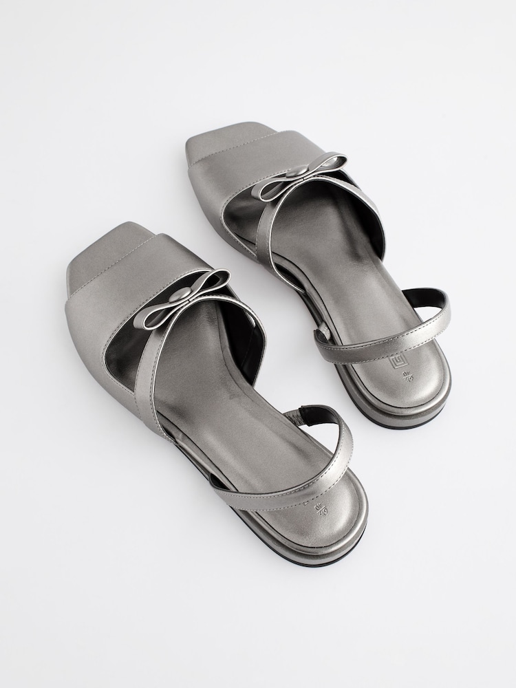 Pewter Metallic Regular/Wide Fit Peep Toe Bow Slingback Sandals - Image 3 of 6