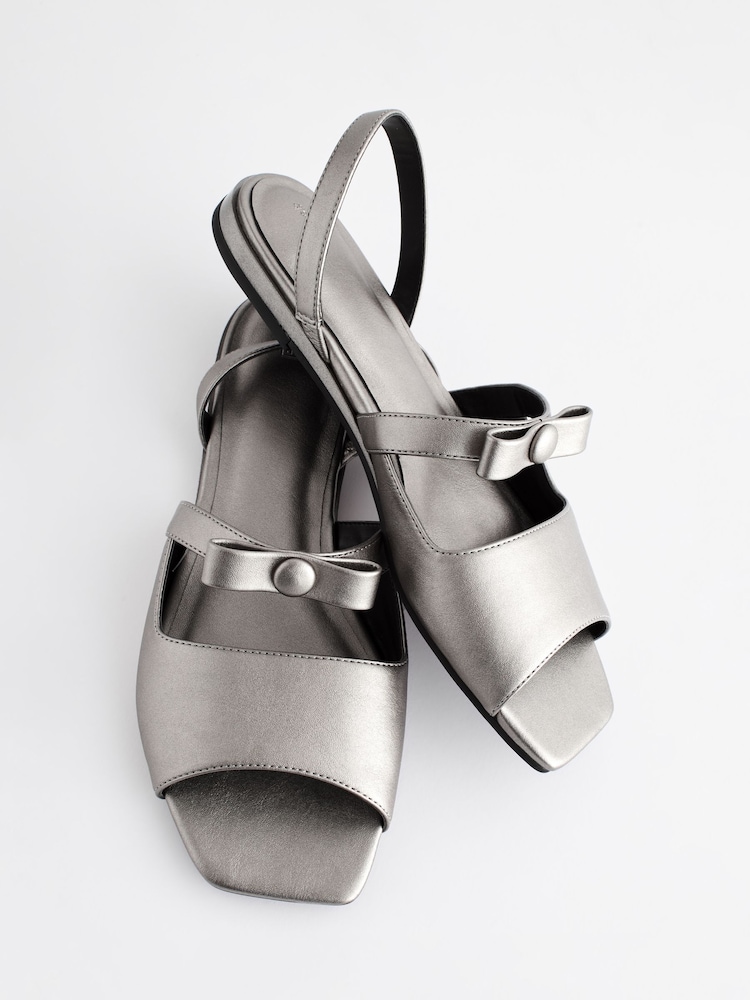 Pewter Metallic Regular/Wide Fit Peep Toe Bow Slingback Sandals - Image 4 of 6