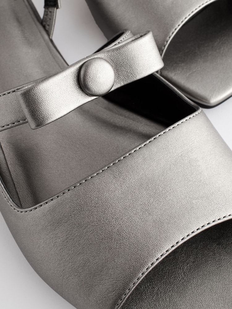 Pewter Metallic Regular/Wide Fit Peep Toe Bow Slingback Sandals - Image 5 of 6