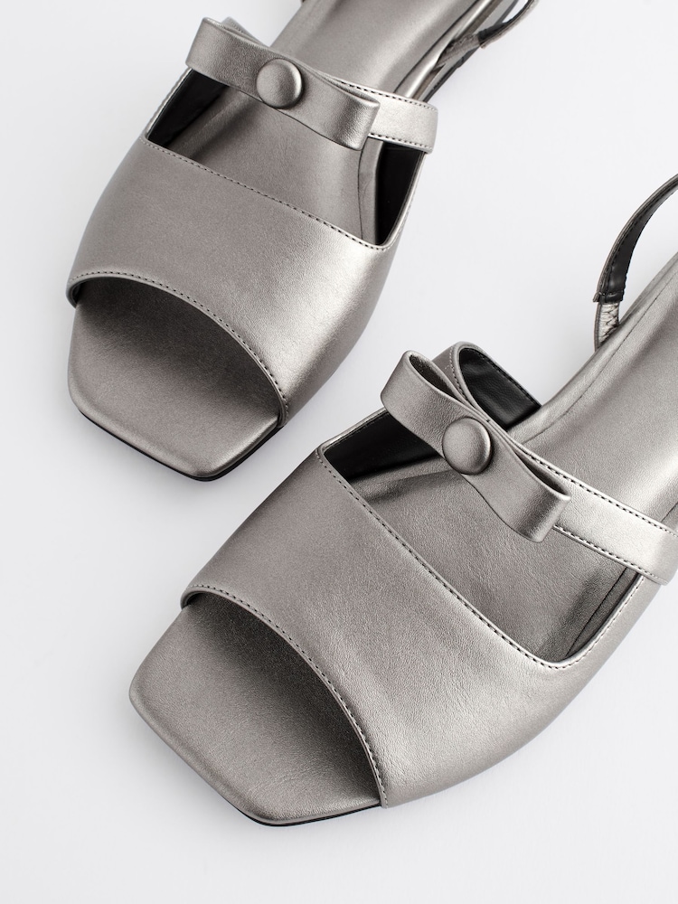 Pewter Metallic Regular/Wide Fit Peep Toe Bow Slingback Sandals - Image 6 of 6