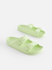 Lime Green EVA Double Strap Flat Slider Sandals With Adjustable Buckles - Image 1 of 6