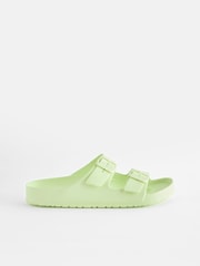 Lime Green EVA Double Strap Flat Slider Sandals With Adjustable Buckles - Image 2 of 6