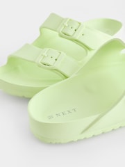 Lime Green EVA Double Strap Flat Slider Sandals With Adjustable Buckles - Image 3 of 6