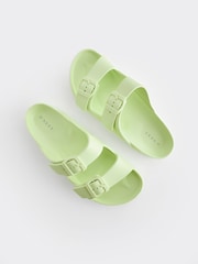 Lime Green EVA Double Strap Flat Slider Sandals With Adjustable Buckles - Image 6 of 6