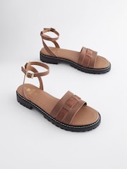 Tan Brown Standard/Wide Fit Forever Comfort® Leather Cleated Sandals - Image 1 of 8